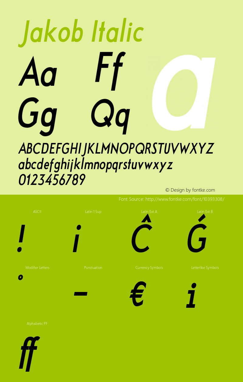 Jakob Italic Version 1.8 (17.12.2010) Font Sample