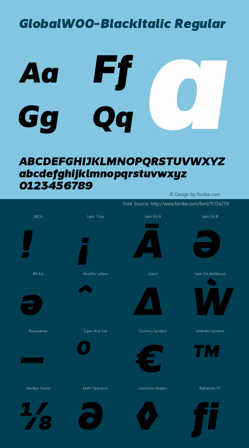 GlobalW00-BlackItalic Regular Version 1.20 Font Sample