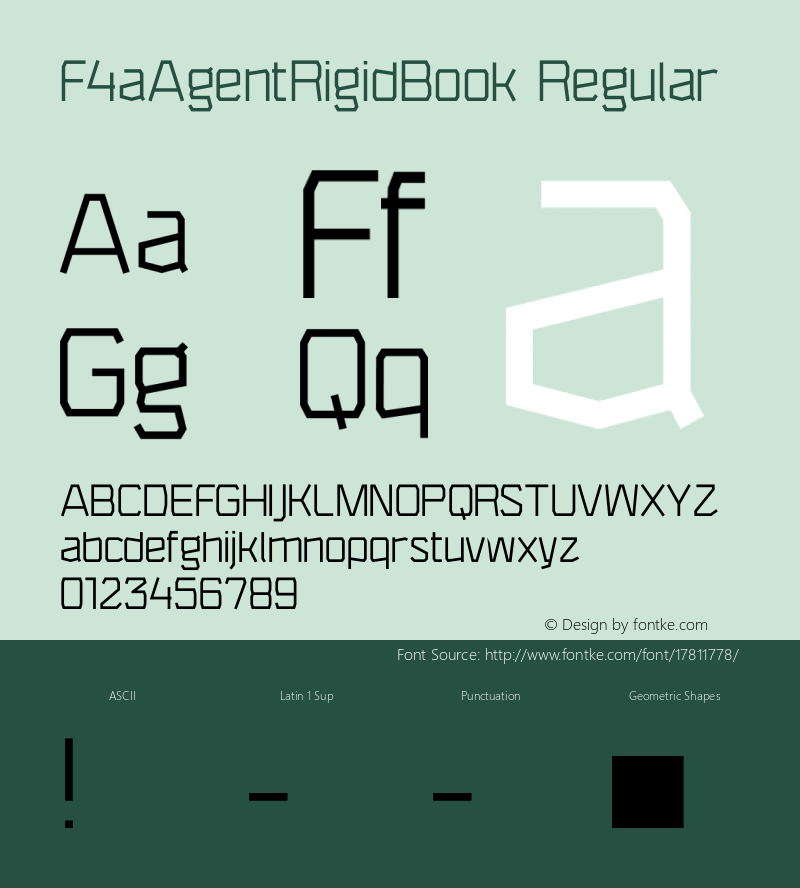 F4aAgentRigidBook Regular Version 1.0 Font Sample