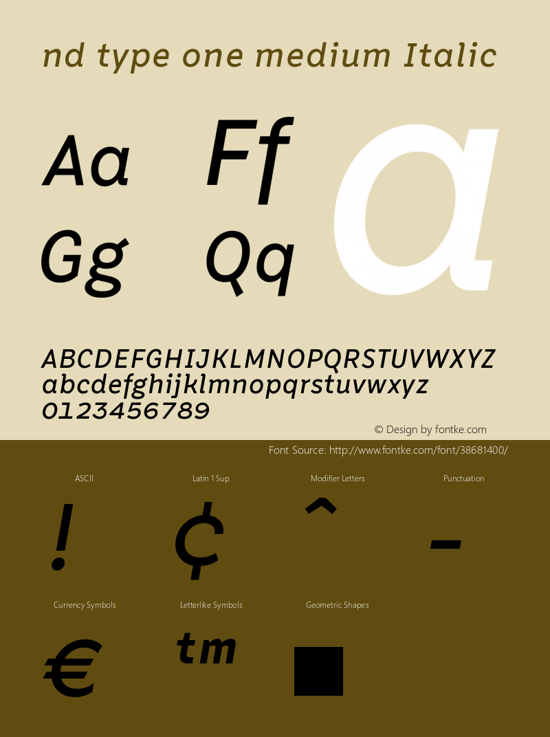 nd type one medium Italic Version 1.000;hotconv 1.0.109;makeotfexe 2.5.65596 Font Sample