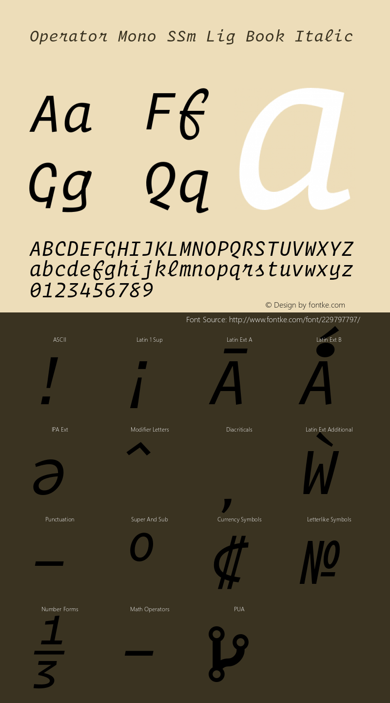 Operator Mono SSm Lig Book Italic Version 1.200图片样张