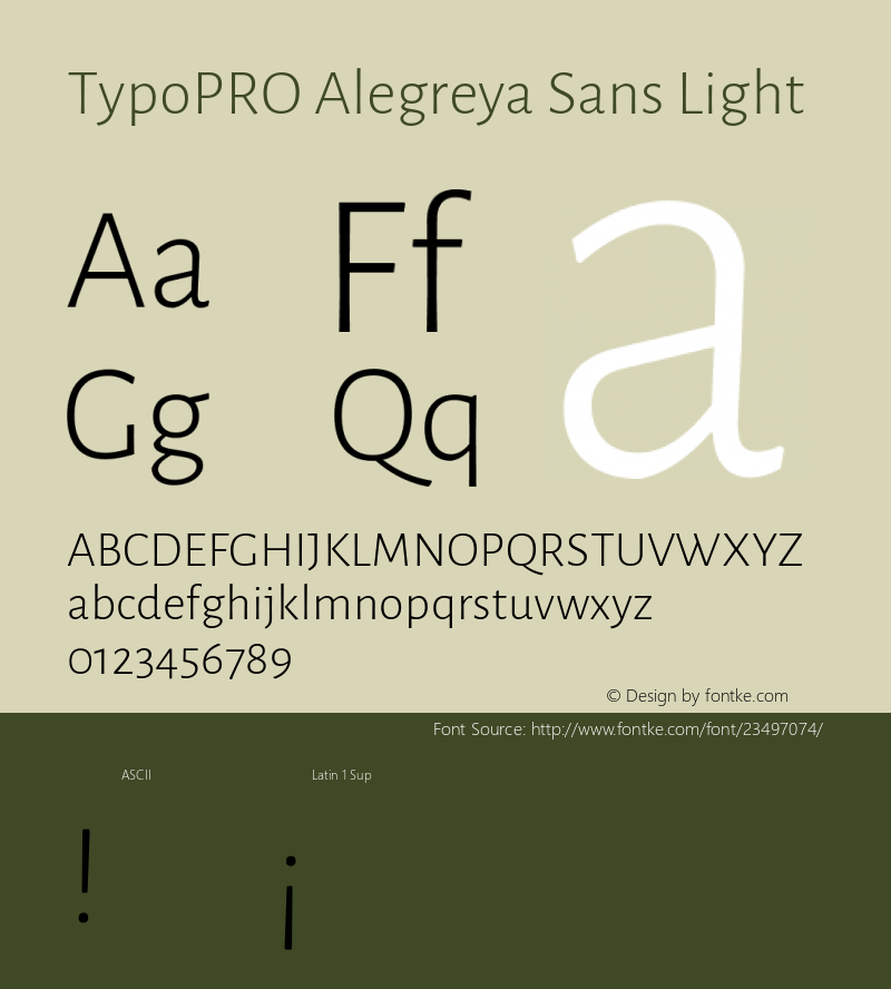 TypoPRO Alegreya Sans Light Version 1.001;PS 001.001;hotconv 1.0.70;makeotf.lib2.5.58329 DEVELOPMENT; ttfautohint (v0.97) -l 8 -r 50 -G 200 -x 17 -f dflt -w G -W Font Sample