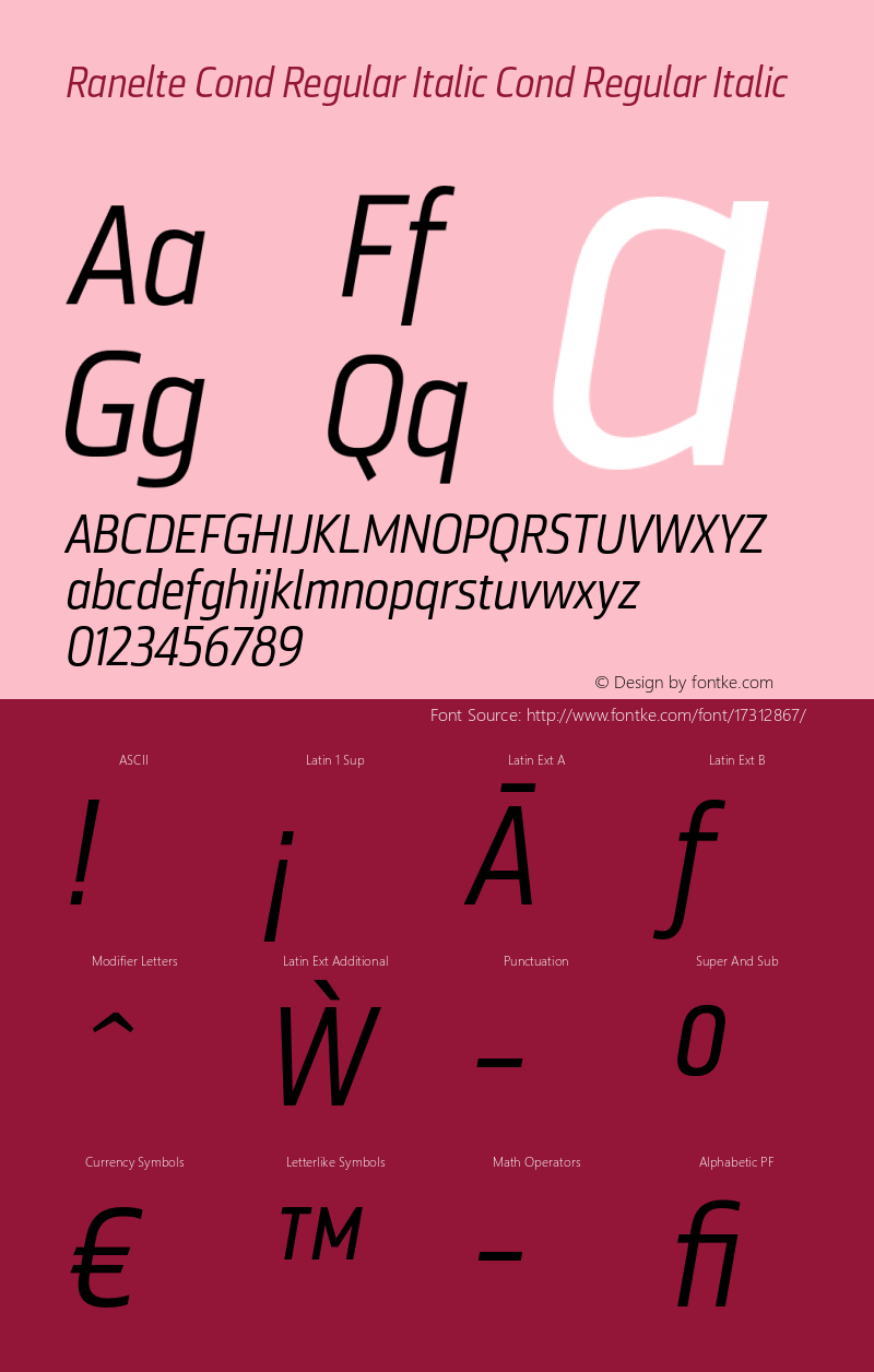 Ranelte Cond Regular Italic Cond Regular Italic Version 1.000 Font Sample