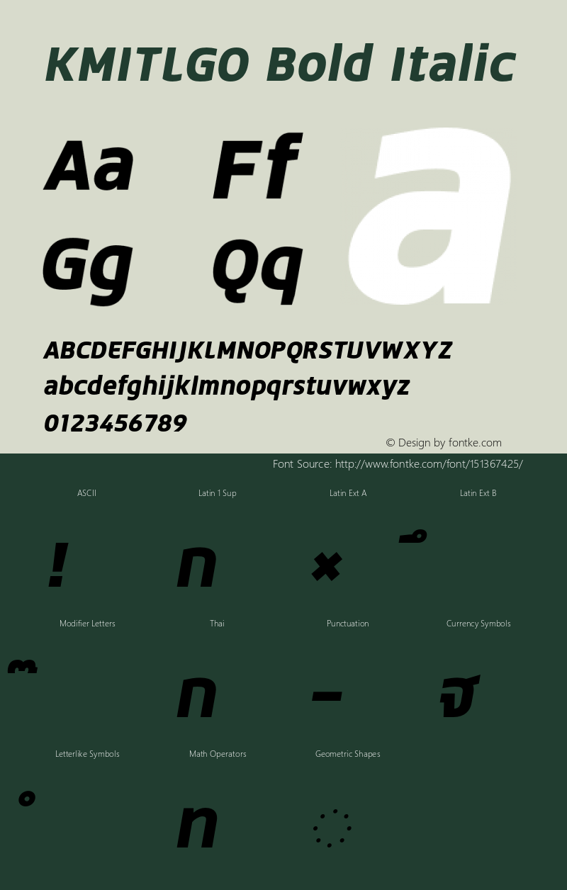 KMITLGOBoldItalic Version 1.00 2019 by Fontcraft: Jutipong Poosumas, Suwisa Sae-ueng Font Sample