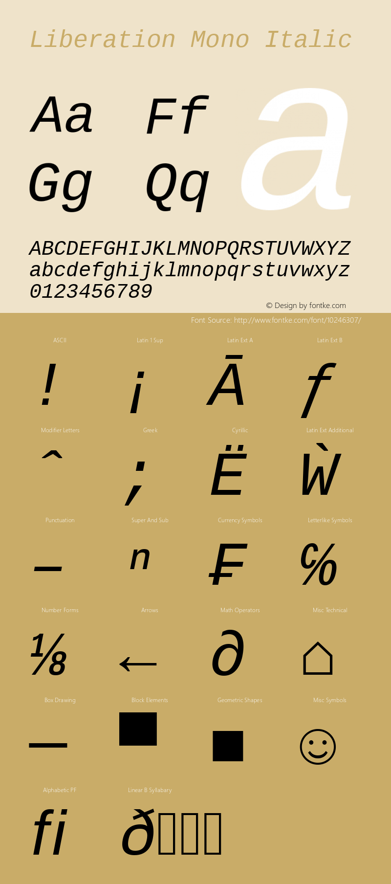 Liberation Mono Italic Version 1.02 Font Sample