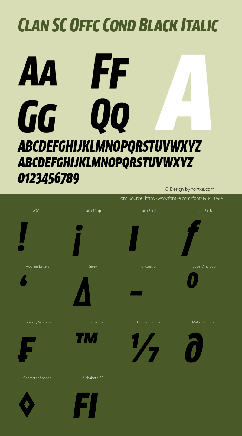 Clan SC Offc Cond Black Italic Version 7.504; 2010; Build 1020 Font Sample