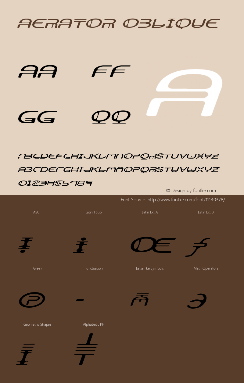 Aerator Oblique Version 001.000 Font Sample