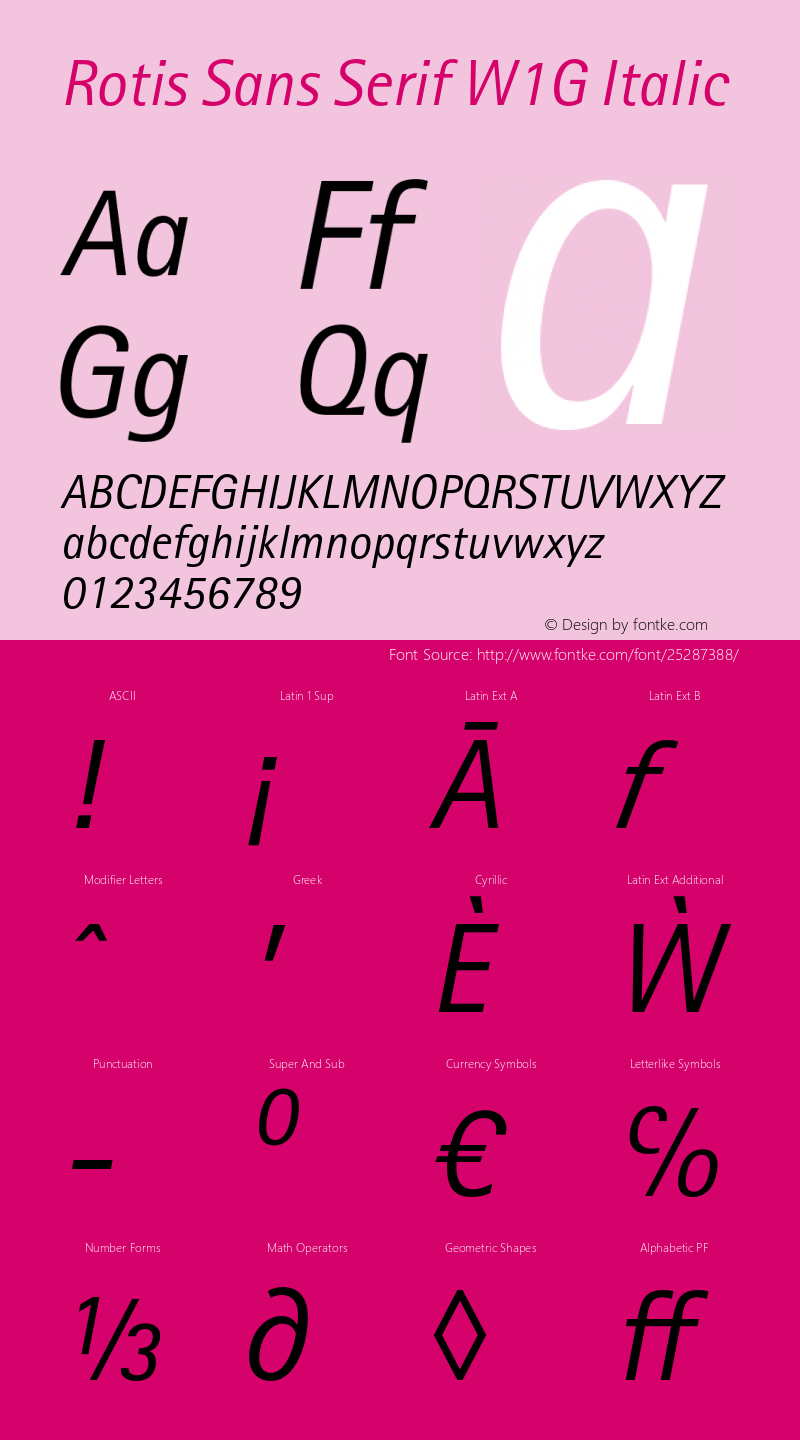 RotisSansSerifW1G-It Version 1.000 Font Sample