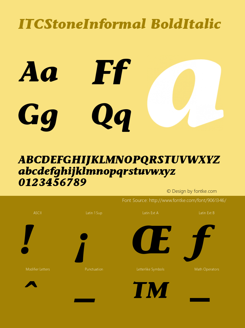 ITCStoneInformal BoldItalic Version 1.00 Font Sample