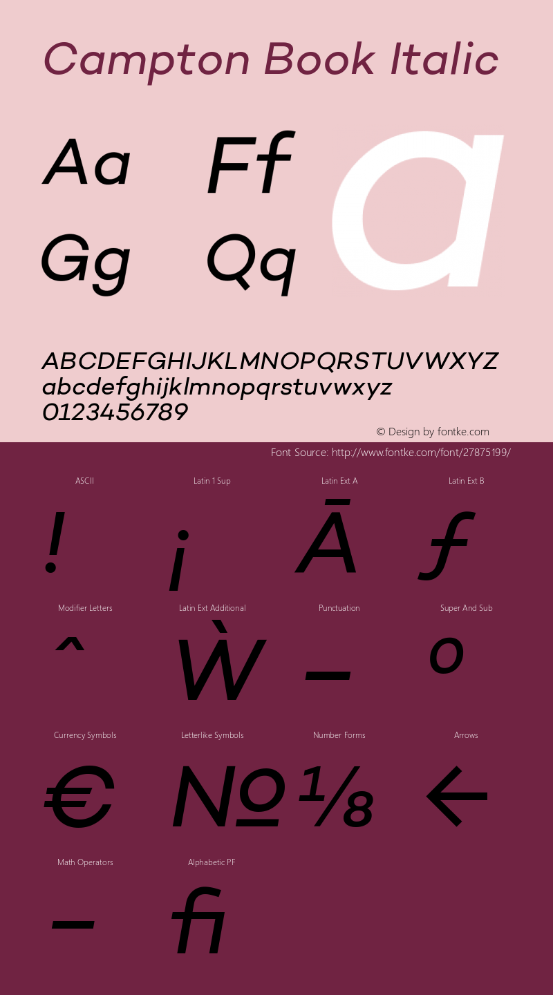 Campton Book Italic Version 1.000;PS 001.000;hotconv 1.0.70;makeotf.lib2.5.58329 Font Sample