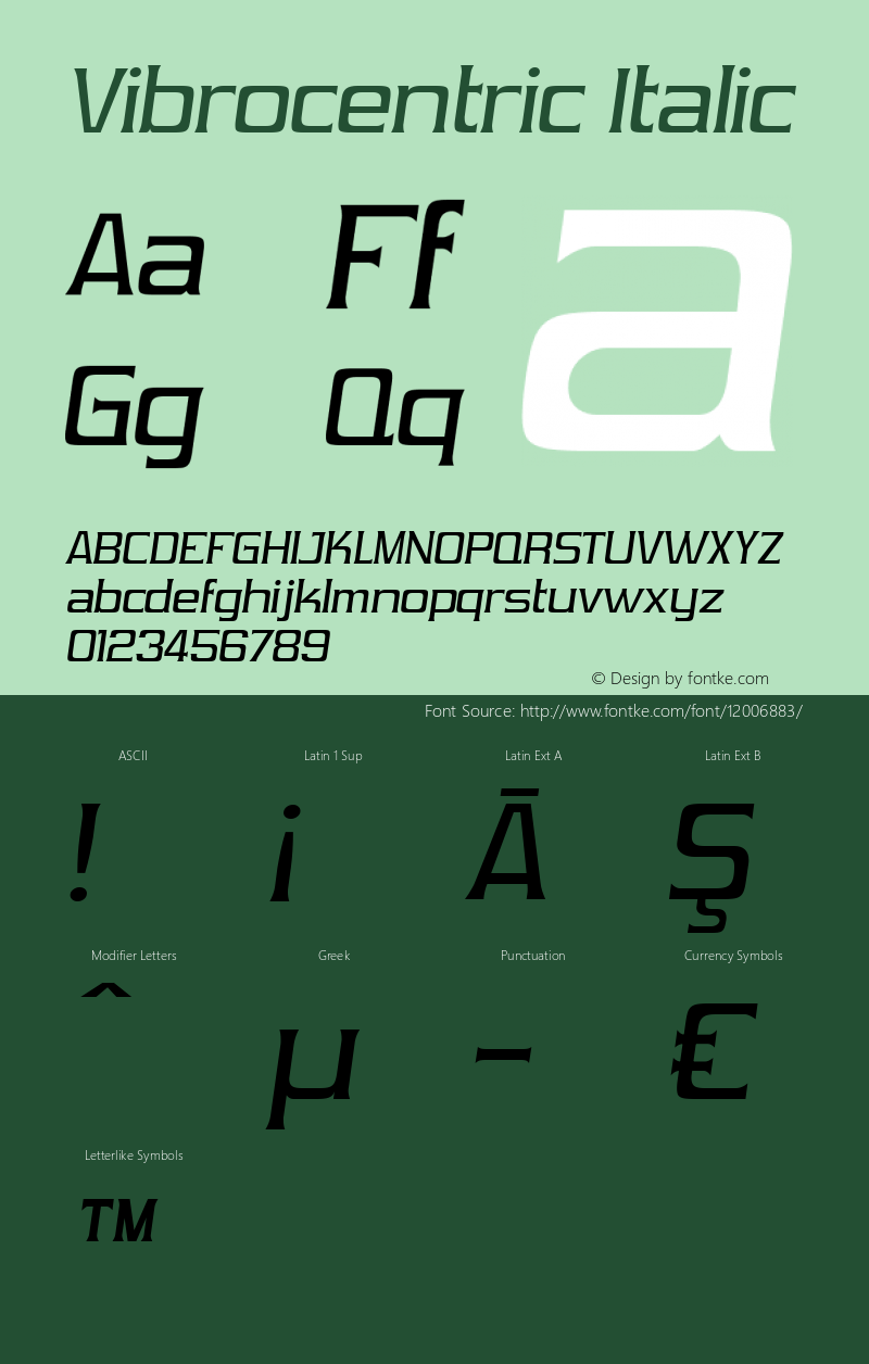 Vibrocentric Italic OTF 3.000;PS 001.001;Core 1.0.29 Font Sample