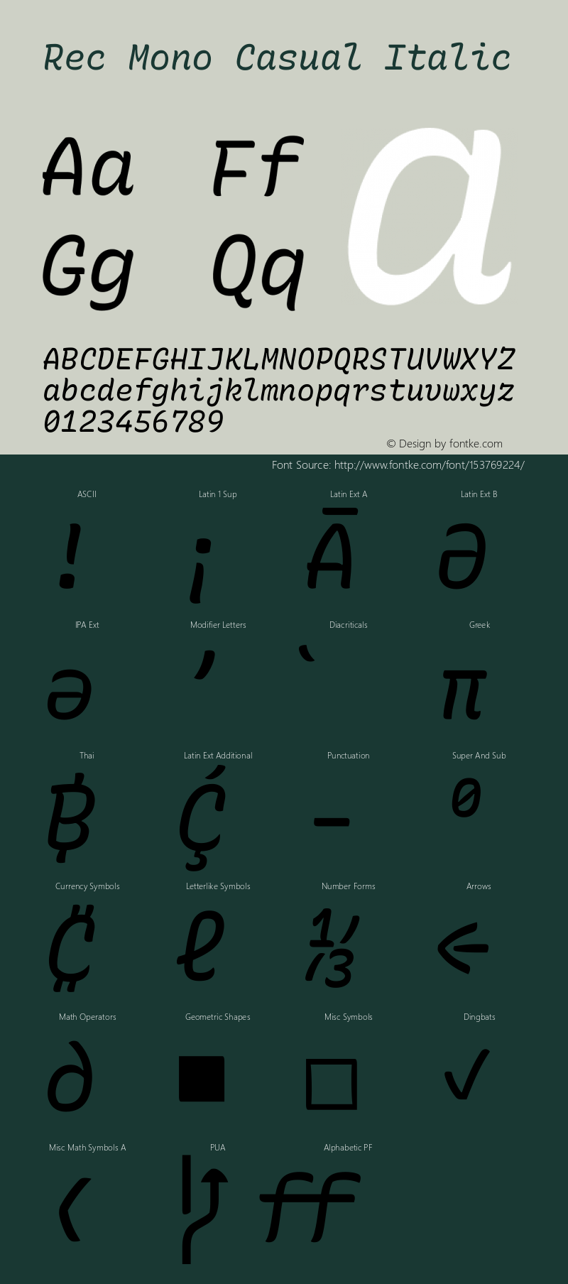 Rec Mono Casual Italic Version 1.066 Font Sample