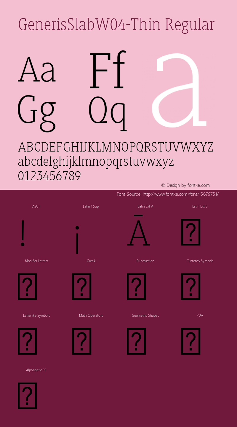 GenerisSlabW04-Thin Regular Version 1.00 Font Sample