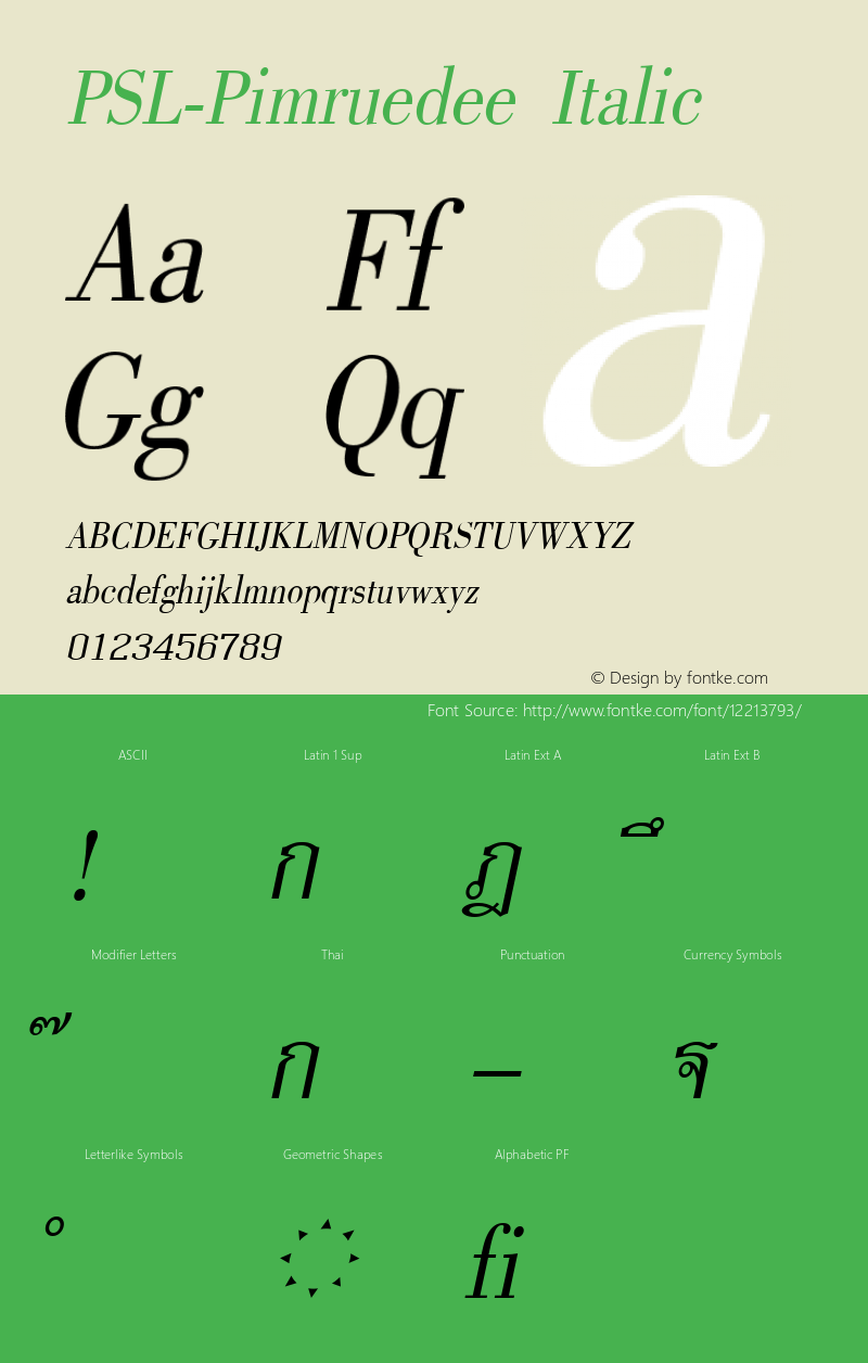 PSL-Pimruedee Italic Version 1.000 2006 initial release Font Sample