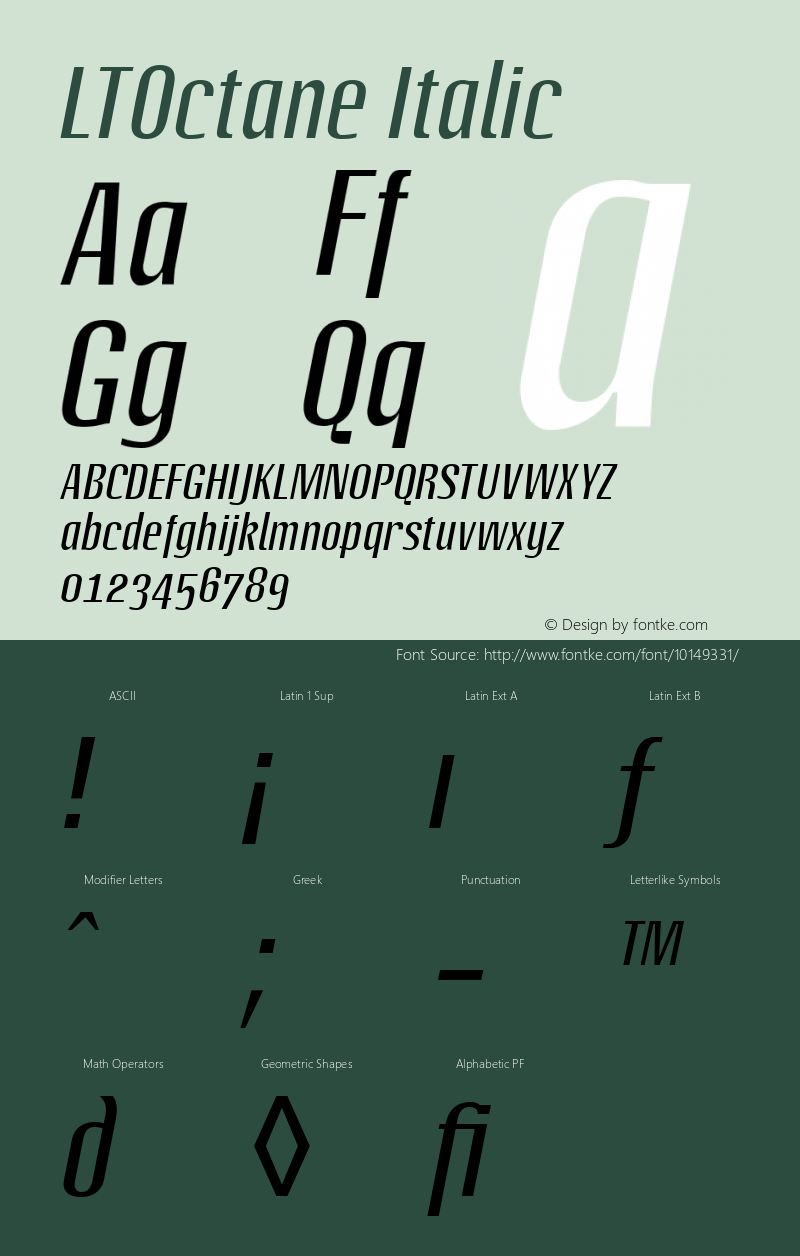 LTOctane Italic Version 001.000 Font Sample