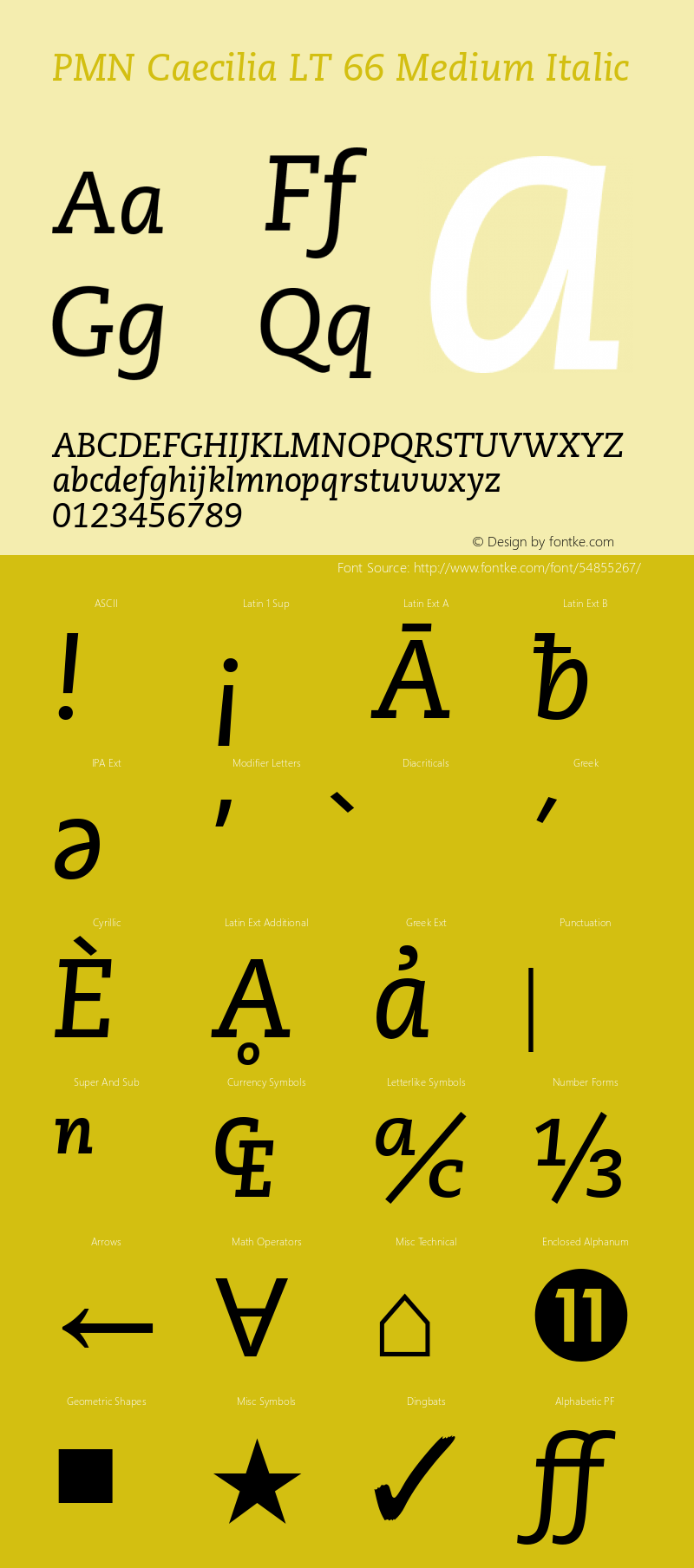 PMN Caecilia LT 66 Medium Italic Version 7.60 Kindle  09/05/2014 Font Sample