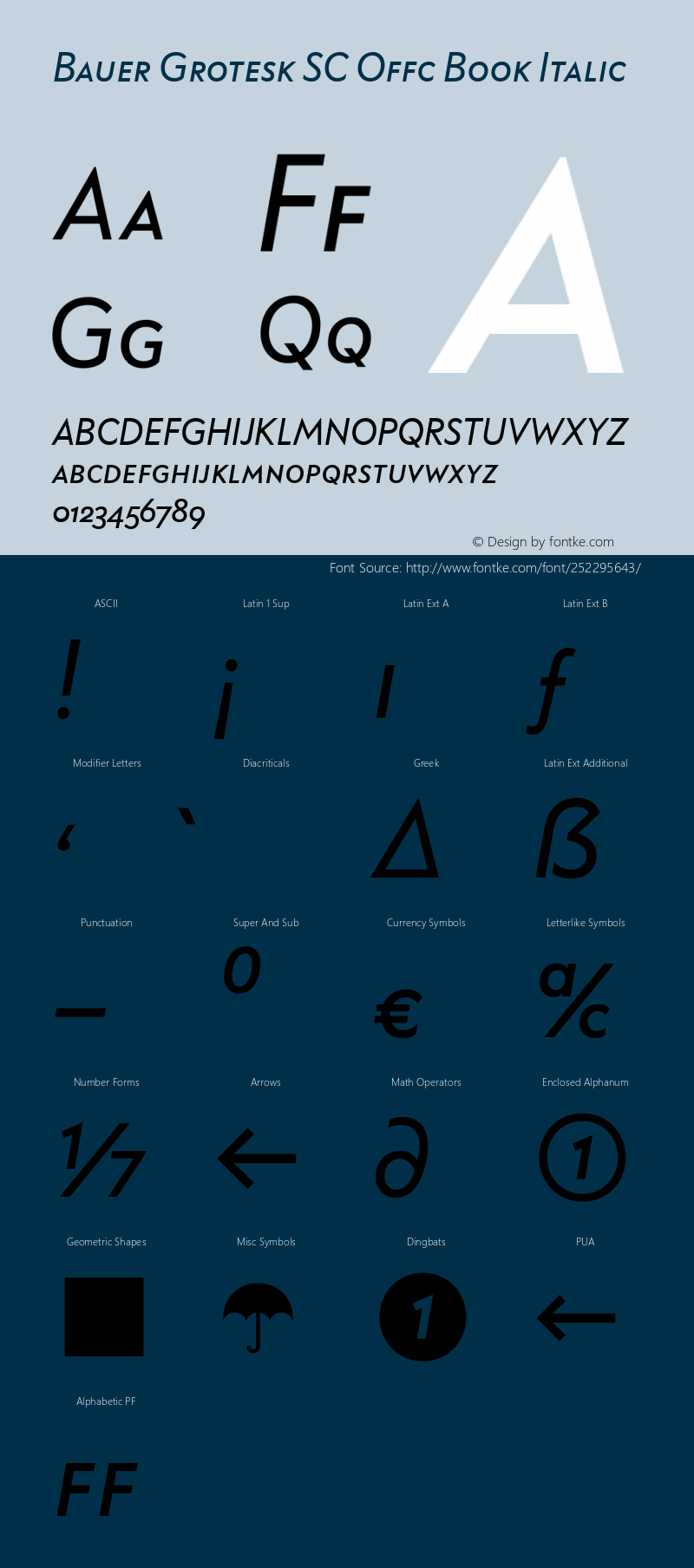 Bauer Grotesk SC Offc Book Italic Version 7.504; 2014; Build 1020图片样张