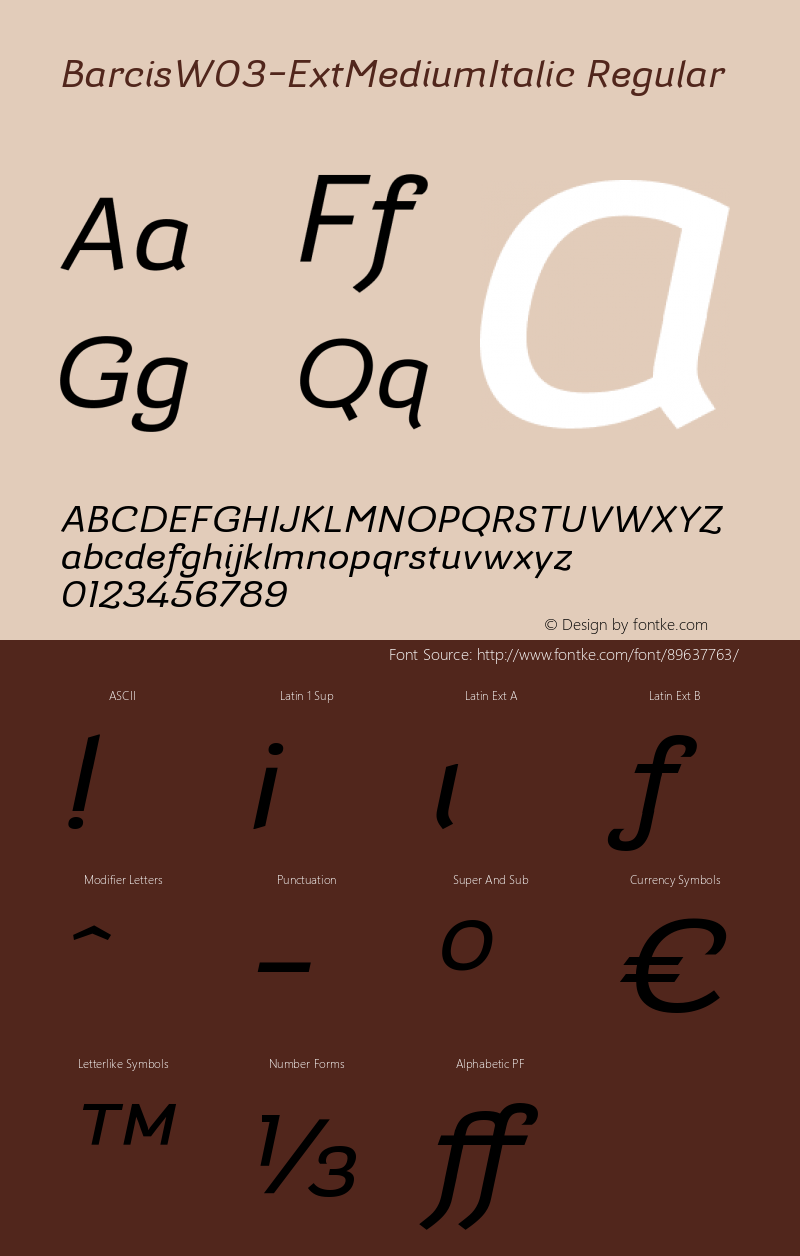 Barcis W03 Ext Medium Italic Version 1.00 Font Sample
