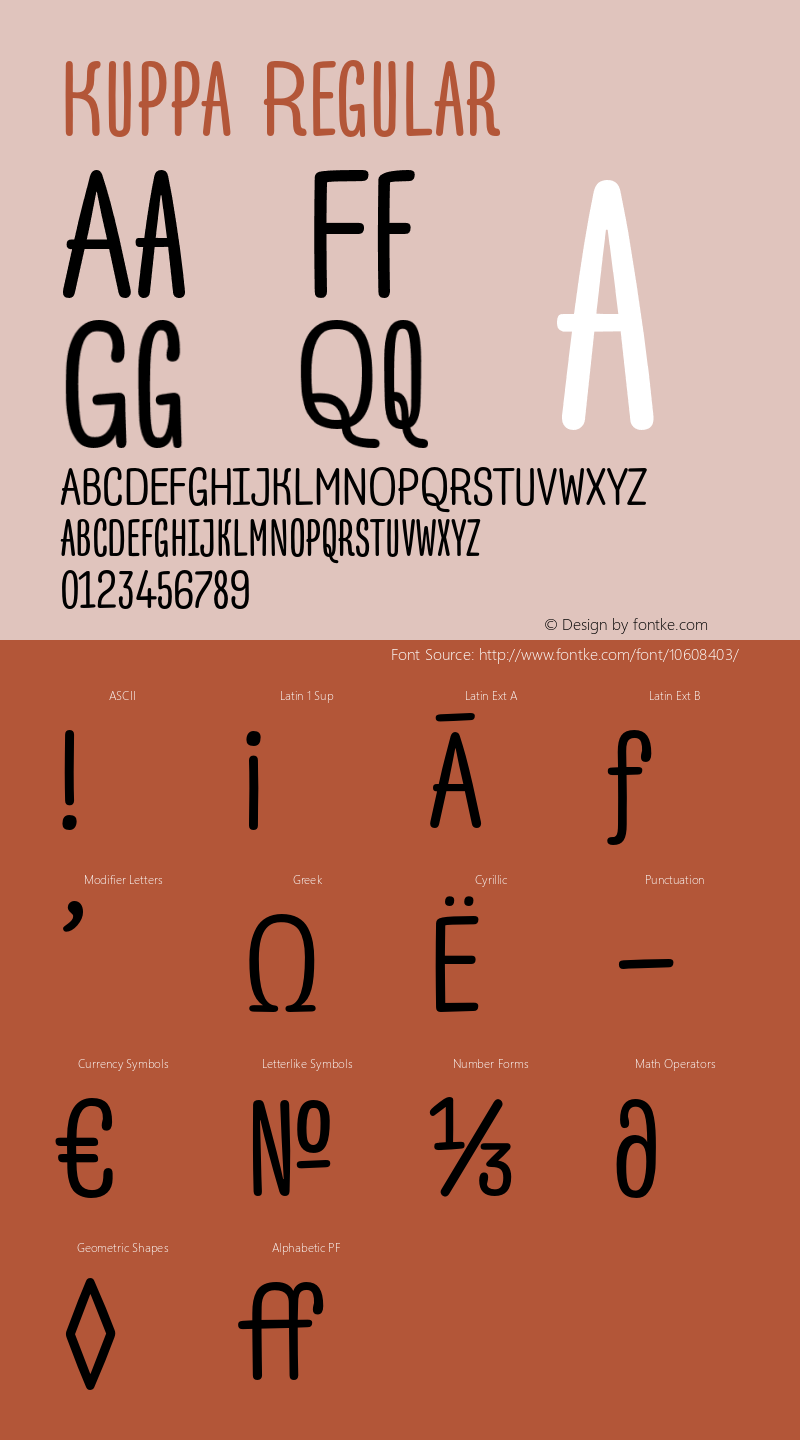 Kuppa Regular Version 1.001 2014 Font Sample