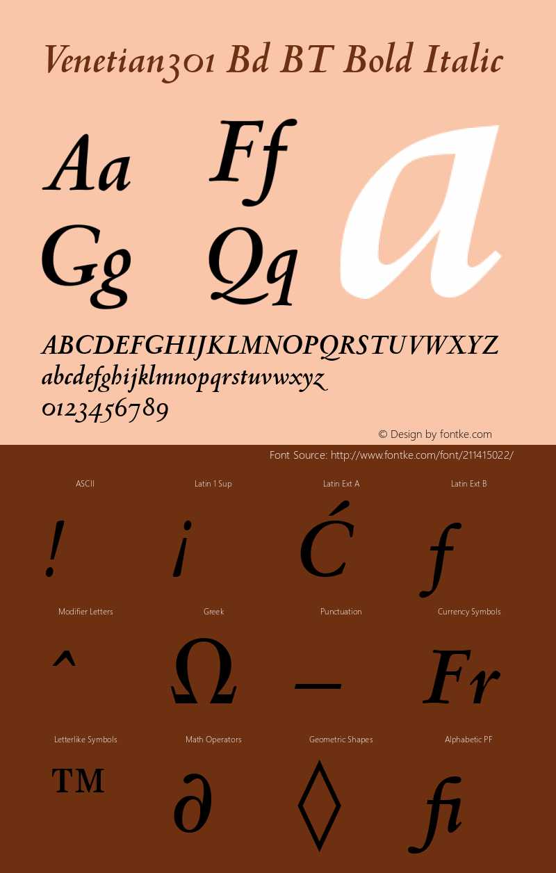 Venetian301 Bd BT Bold Italic Version 1.01 emb4-OT图片样张