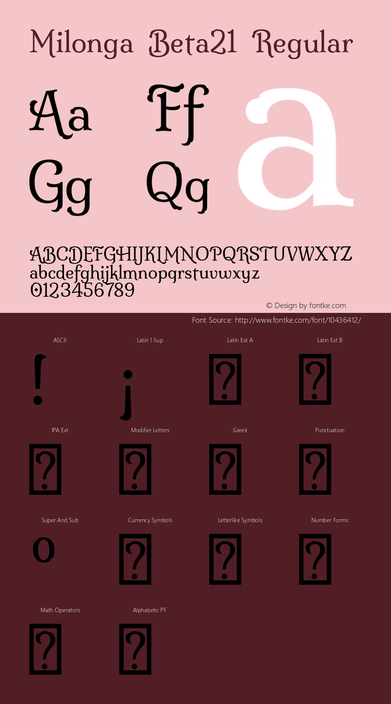 Milonga Beta21 Regular Version 0.021 Font Sample