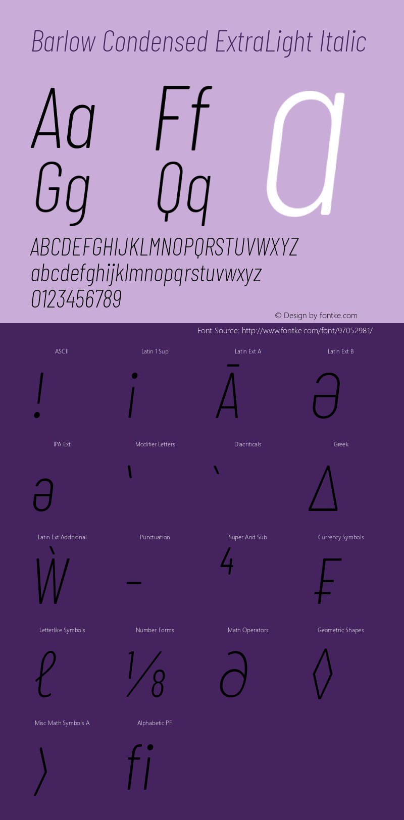 Barlow Condensed ExtraLight Italic Version 1.408 Font Sample