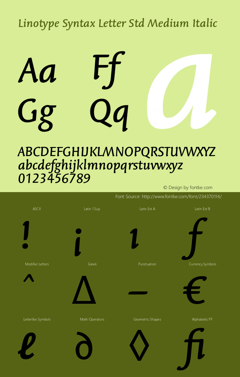 LinotypeSyntaxLttrStd-MdIt Version 1.00图片样张