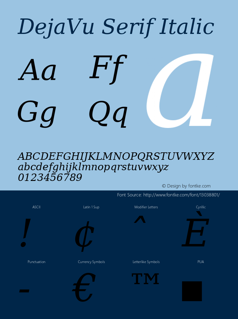 DejaVu Serif Italic Version 2.33 Font Sample