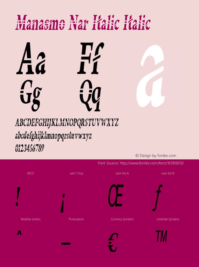 Manasmo Nar Italic Italic Version 1.000 Font Sample