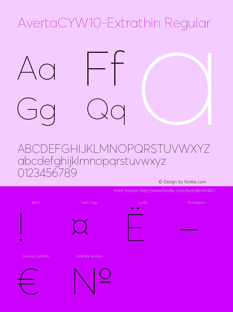 Averta CY W10 Extrathin Version 1.008 Font Sample