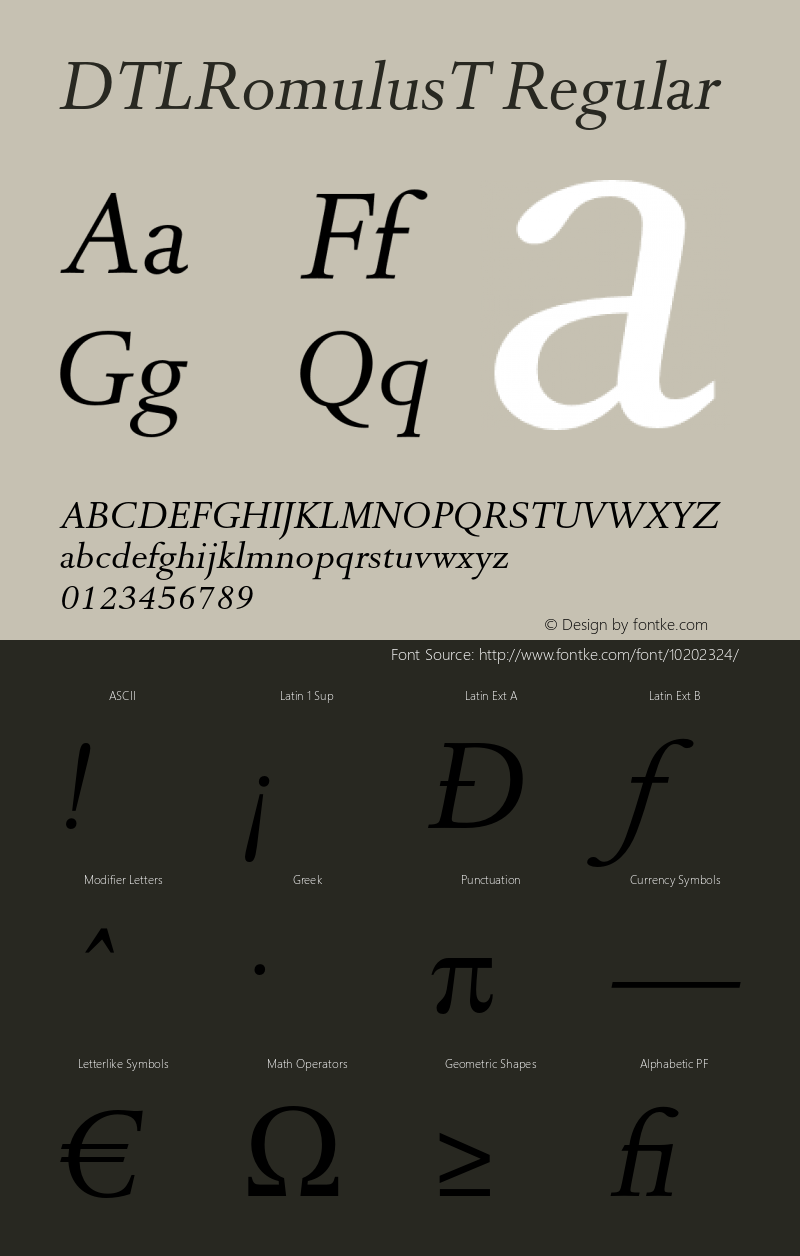 DTLRomulusT Regular 001.001 Font Sample