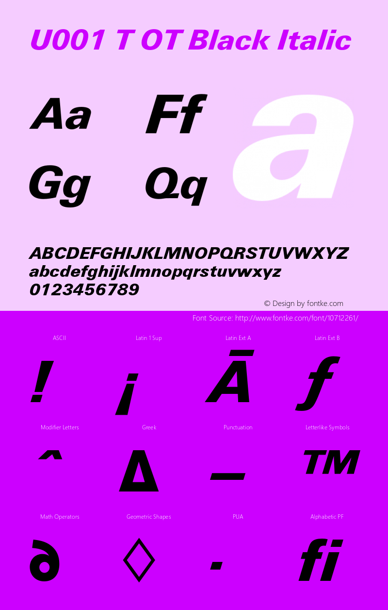 U001 T OT Black Italic OTF 1.001;PS 1.05;Core 1.0.27;makeotf.lib(1.11) Font Sample