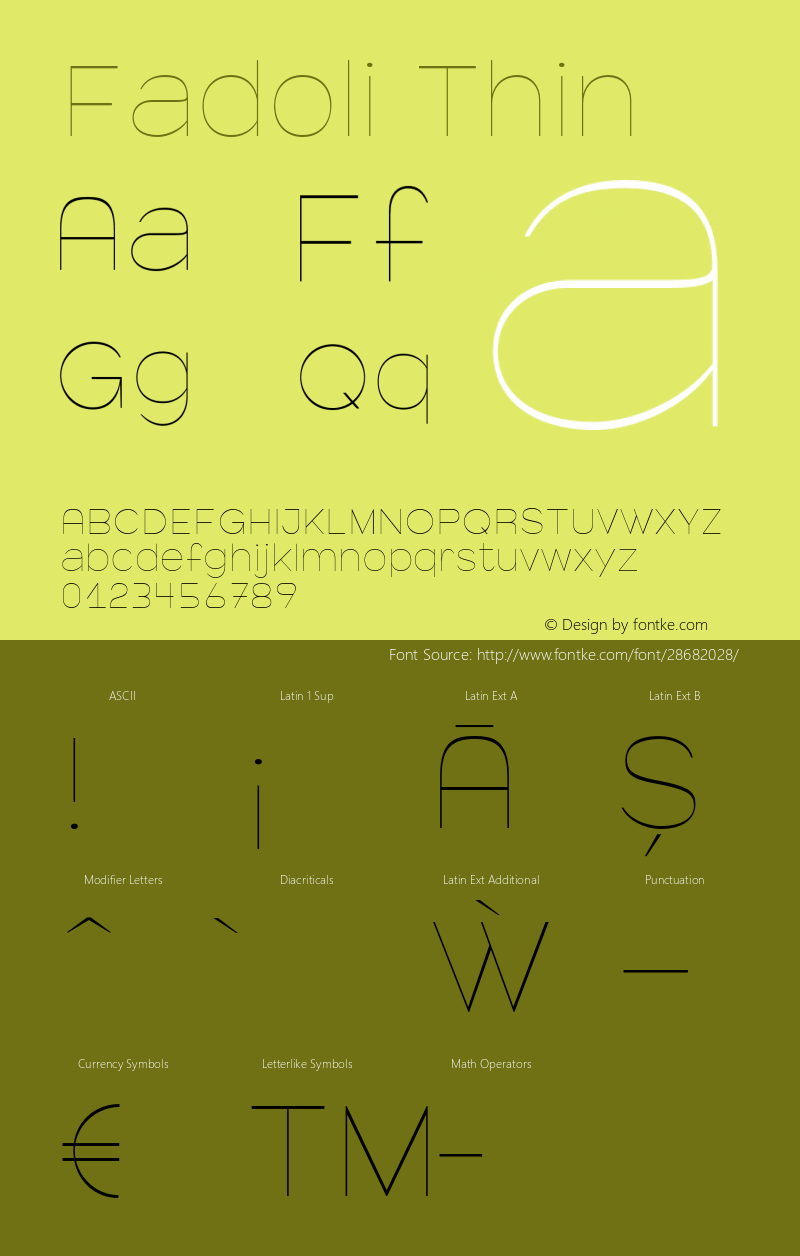 Fadoli Thin Version 1.000;PS 001.000;hotconv 1.0.88;makeotf.lib2.5.64775 Font Sample