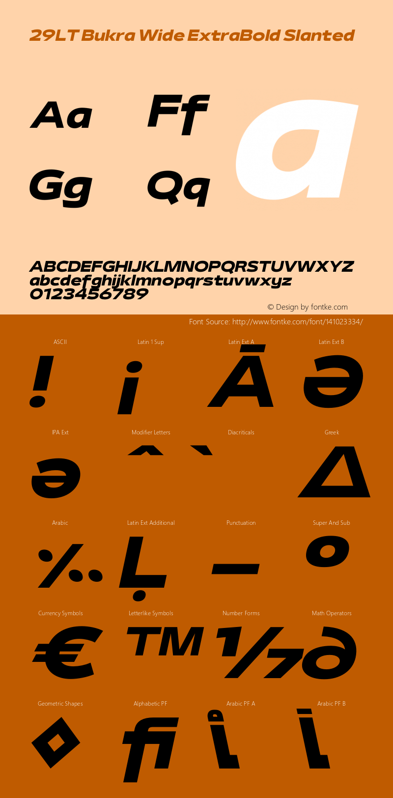 29LT Bukra Wide ExtraBold Slanted Version 2.000;hotconv 1.0.109;makeotfexe 2.5.65596 Font Sample