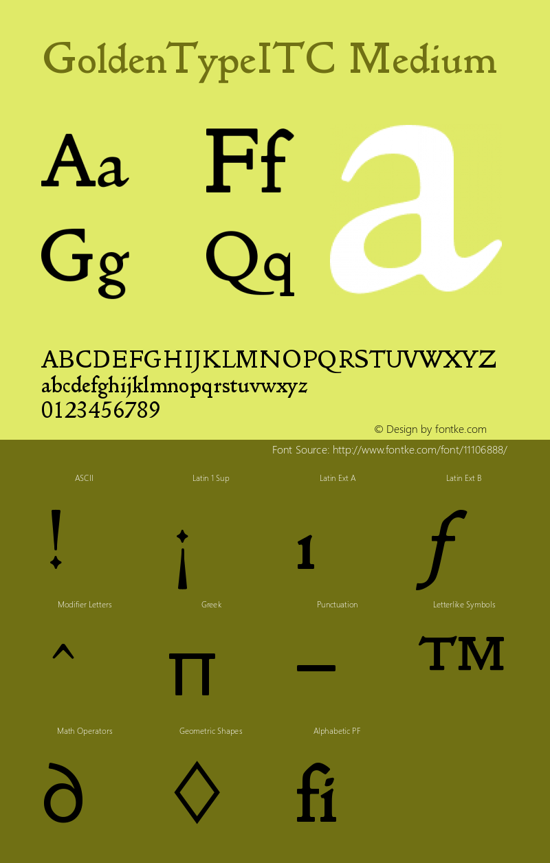 GoldenTypeITC Medium Version 001.000 Font Sample