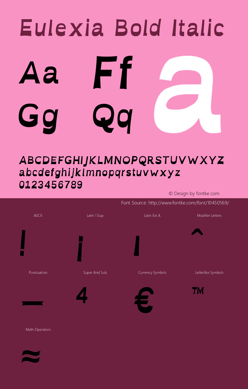 Eulexia Bold Italic Version 1.000 2012 initial release Font Sample