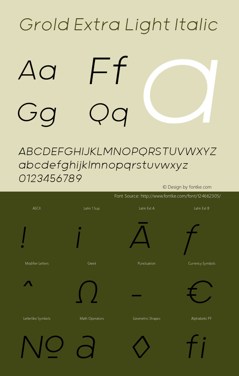 Grold Extra Light Italic 1.000 Font Sample