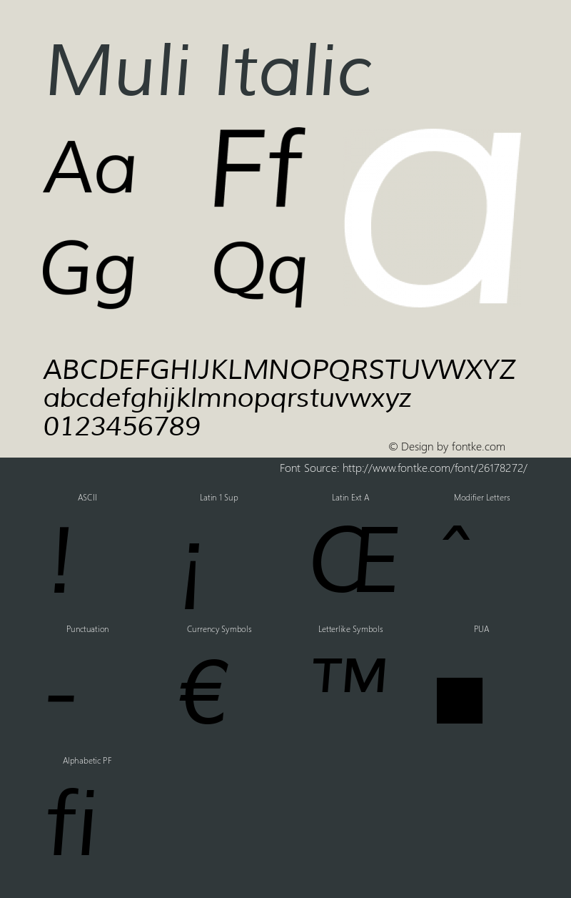 Muli Italic Version 1.000 Font Sample