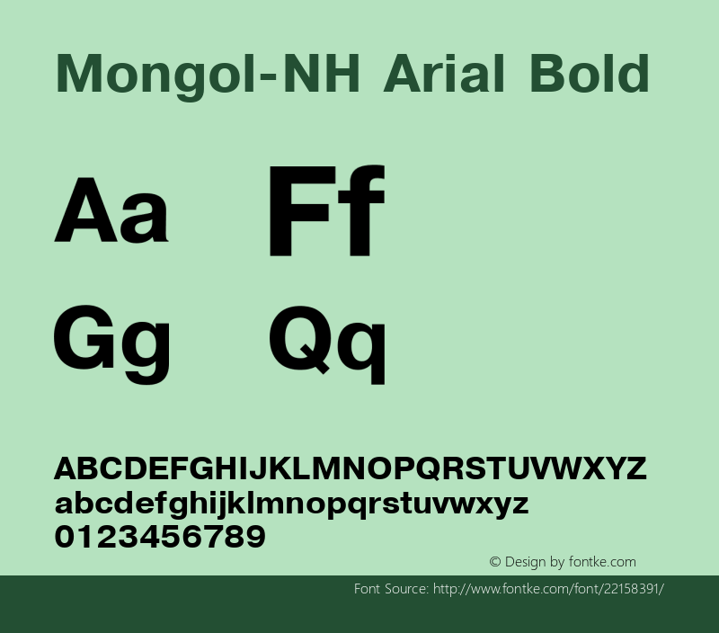 Mongol NH Arial Bold  Font Sample