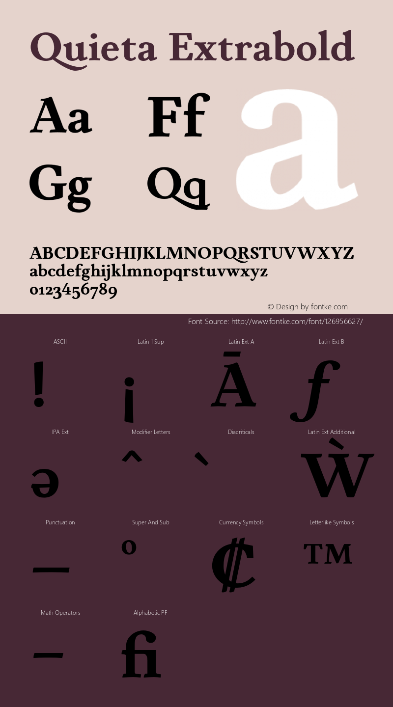 Quieta-Extrabold Version 1.000;hotconv 1.0.109;makeotfexe 2.5.65596 Font Sample