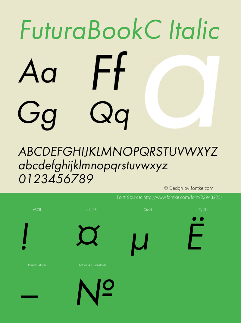 Futura Book Italic Cyrillic Version 001.000 Font Sample