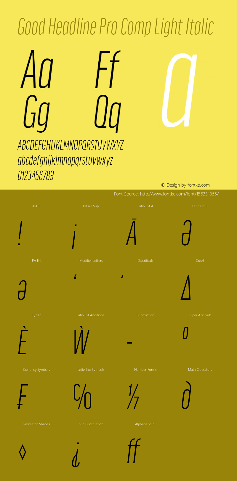 GoodHeadlinePro-CompLightItalic Version 7.504; 2014; Build 1021 Font Sample