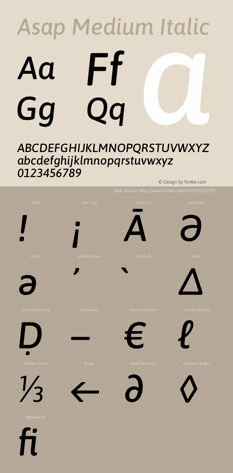 Asap Medium Italic Version 1.010 Font Sample