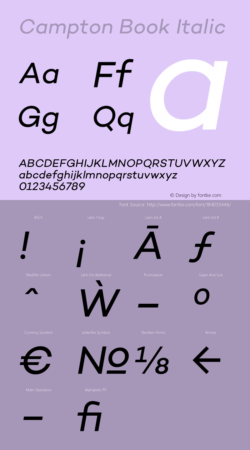 Campton Book Italic Version 1.000;PS 001.000;hotconv 1.0.70;makeotf.lib2.5.58329图片样张