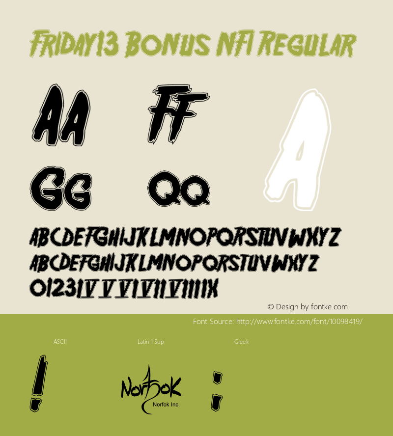 Friday13 Bonus NFI Regular OTF 1.000;PS 001.001;Core 1.0.29 Font Sample