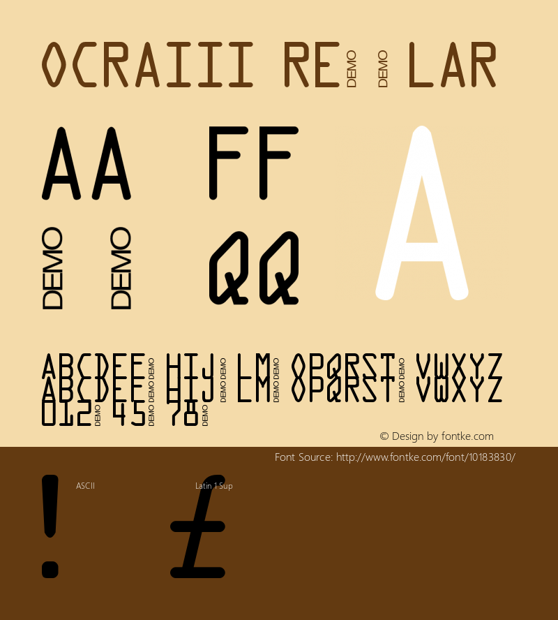 ocraIII Regular Version 1.00 March 26, 2005, initial release Font Sample