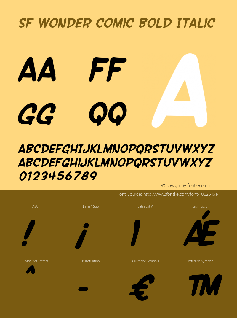 SF Wonder Comic Bold Italic Version 1.1 Font Sample