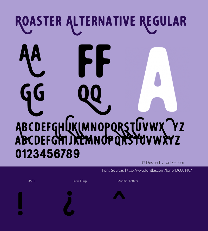 Roaster Alternative Regular Version 1.000;PS 001.000;hotconv 1.0.70;makeotf.lib2.5.58329 DEVELOPMENT Font Sample