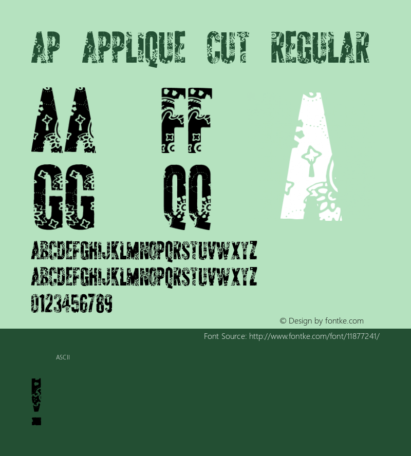 AP Applique Cut Regular Version 1.000 2010 initial release Font Sample