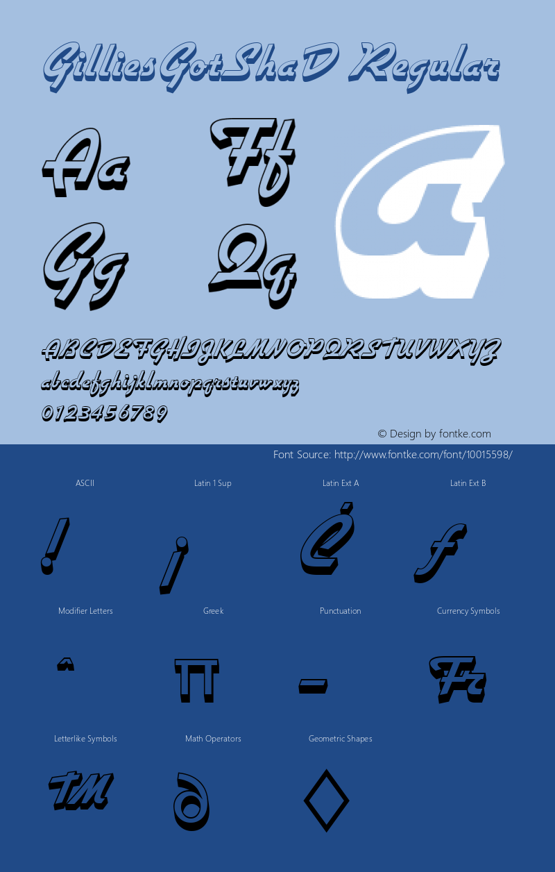 GilliesGotShaD Regular Version 001.005 Font Sample